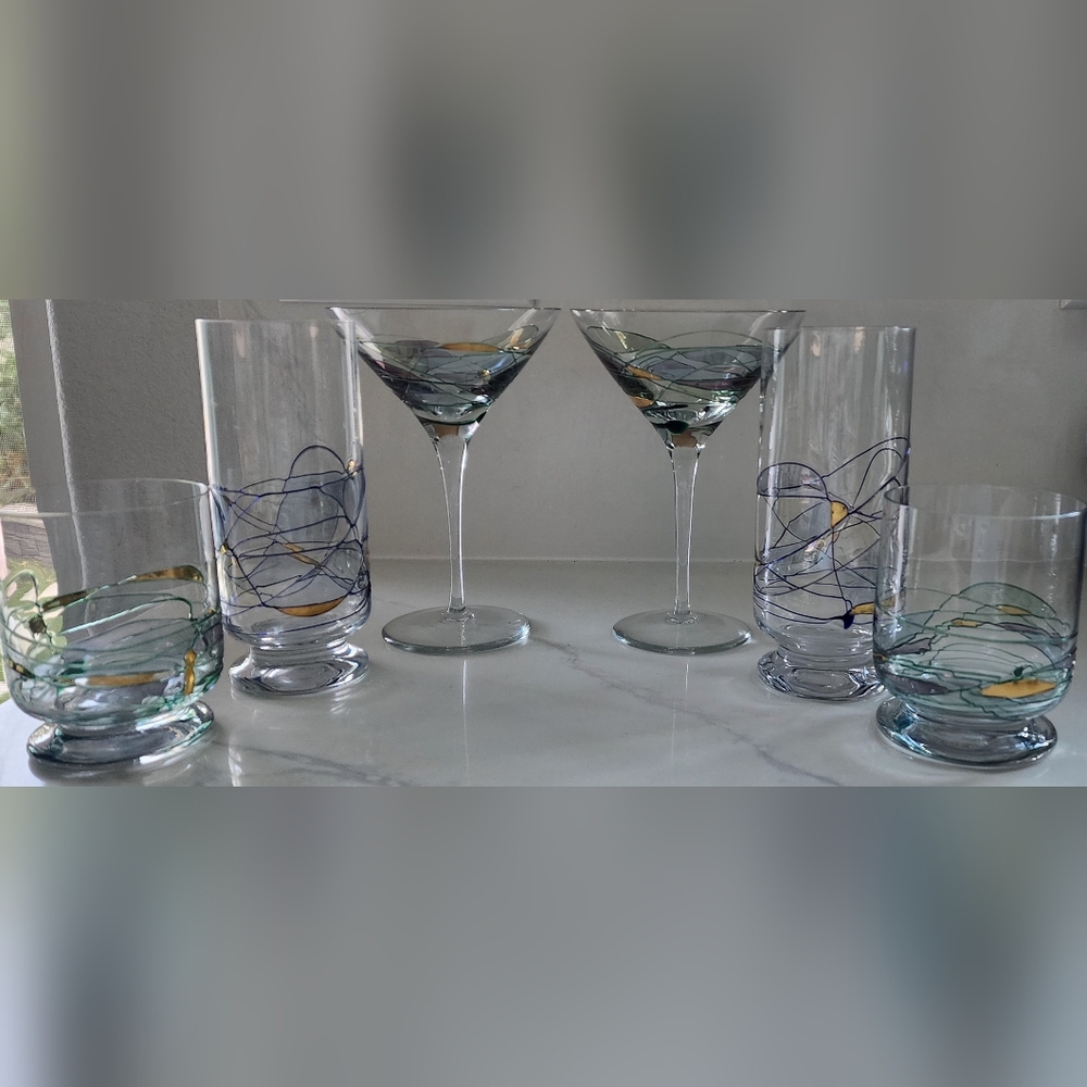 Fostoria Galleria Mosaic Glass Set Of 6 Martini Tumbler Double Old Fashion‎ 2 Ea